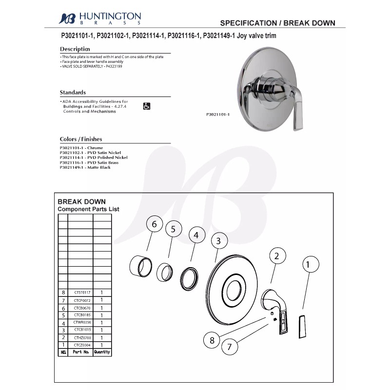 Huntington Brass HB Joy Shower Trim Kit with Slide Bar