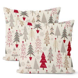 GIOPAMGO Christmas Pillow Covers 18x18 Set of 2, Colorful Geometric Christmas Tree Throw Pillow Covers Linen Farmhouse Winter Holiday Cushion Case Christmas Decorations for Home Couch Sofa Outdoor