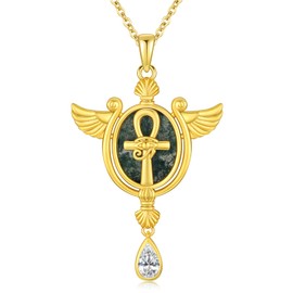 KiiKii Moss Agate Necklace for Women 925 Sterling Silver Eye of Horus Ankh Pendant Protection Jewelry Birthday Gifts for Wife Mom