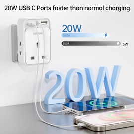 Aodeng AODENG UK to India Plug Adapter, Grounded UK to India Travel Adapter with 3 USB Ports 32W USB C Fast Travel Charger, Travel Adaptor Plug UK to india for India, Pakistan, Sri Lanka, Yemen(Type D)