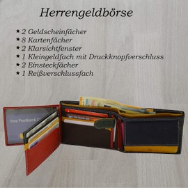 flevado Men's Wallet Multi Colours Genuine Leather Wallet Landscape Format, Colourful, Modern