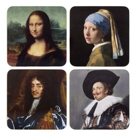 Lesser & Pavey Leonardo Da Vinci's Famous Monalisa Portrait and Assorted Portrait Coasters | Decorative Coasters For Your Kitchen and Dining | Pack Of 4