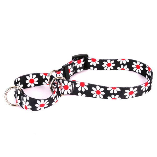 Black Daisy Martingale Control Dog Collar - Size Large 26" Long - Made In The USA