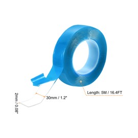 QUARKZMAN Doppelseitiges Nano-Band 16,4FT x 1,2" x 0,08" Mehrzweck-Abnehmbares Transparentes Montageband Waschbares Bildaufhänge-Klebeband mit blau Schutzfolie für Teppiche Poster