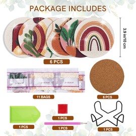 Temlum 6 Pcs Diamond Painting Coasters Kit with Holder, Abstract Plant Diamond Art Coasters Kits for Beginners, Adults Diamond Painting Art Craft Supplies