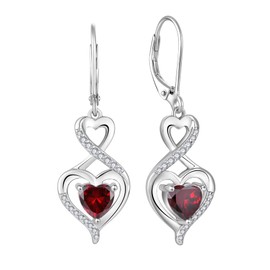 Rocayi Heart Garnet Earrings 925 Sterling Silver Infinity Dangle Drop Leverback Earrings January Birthstone Jewelry for Women