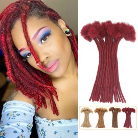 99J Dark Red Loc Extensions Human Hair 0.4 cm Thickness 6 Inch 30 Strands Dreadlock Extensions Human Hair Dreads Extensions Locs Extensions for Men Women Real Human Hair Locs Handmade Permanent Locs