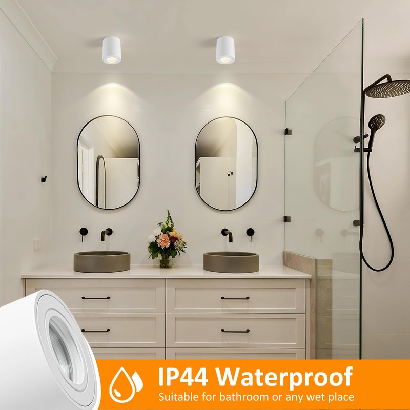 Gleonlux Ceiling Spotlight IP44 White GU10 Surface-Mounted Spotlights Flat Surface-Mounted
