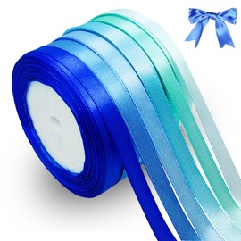 qingmeng 132 m Satin Ribbon Blue, 10 mm Gift Ribbon Blue Wide, Blue Gift Ribbon Wedding Fabric Gift Ribbons for Christening Birthday Decoration Gift Wrapping