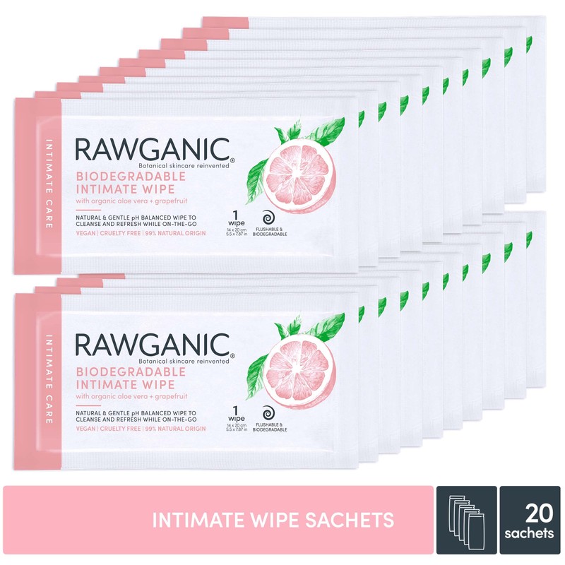 RAWGANIC Organic Intimate Hygiene Wipe Sachets | Gentle Ph Balanced,