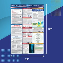 2024 Florida State and Federal Labor Laws Poster - OSHA Workplace Compliant Includes FLSA FMLA and EEOC Updates - All in One Required Compliance Posting 24" x 36" - Laminated (1PACK)