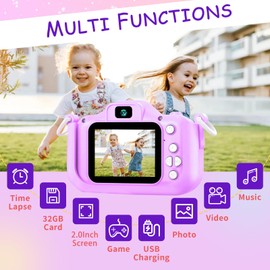 Kids Camera,Digital Camera Toys Kids Children,Toddler Camera with Dual Cameras 1080P HD Video,Christmas Unicorn Gifts for Girls Boys Age 3-12,32GB SD Card and USB card reader Included(Unicornr-Purple)