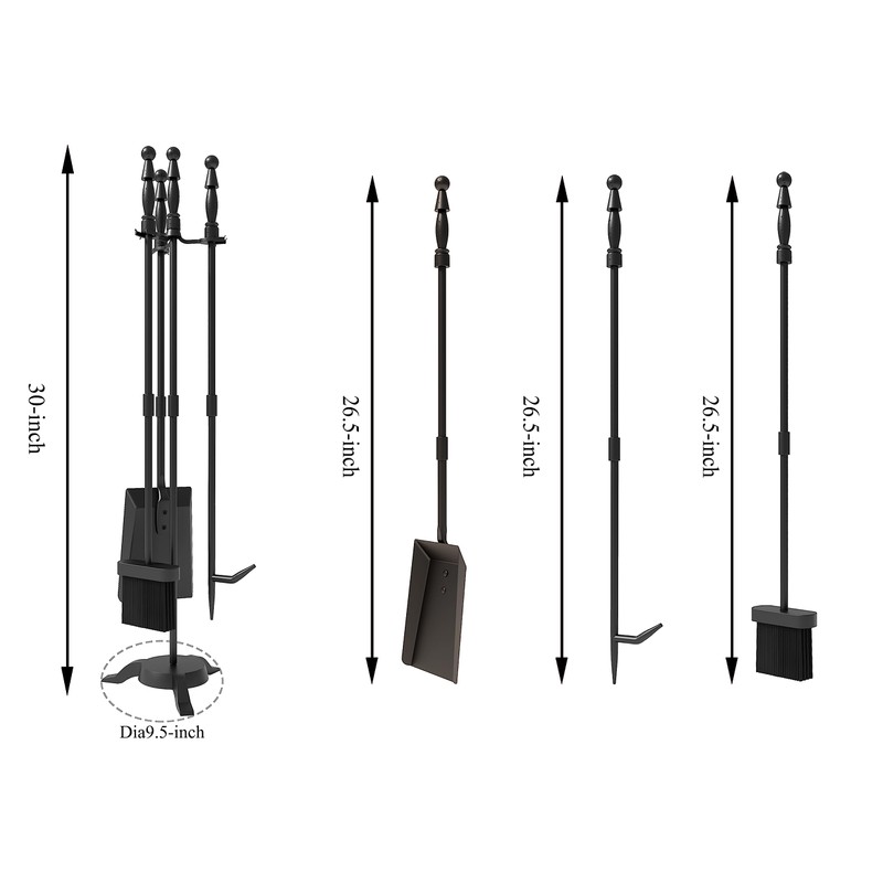 Fire Beauty Fireplace Tools Set 4 Pieces Black Wrought Iron