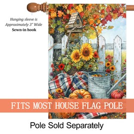 Texupday Fall Harvest Pumpkin Sunflower Floral Fence Decoration Vertical House Flag Autumn Maple Leaves Thanksgiving Holiday Rustic Farmhouse Outdoor Yard Banner 28" x 40"