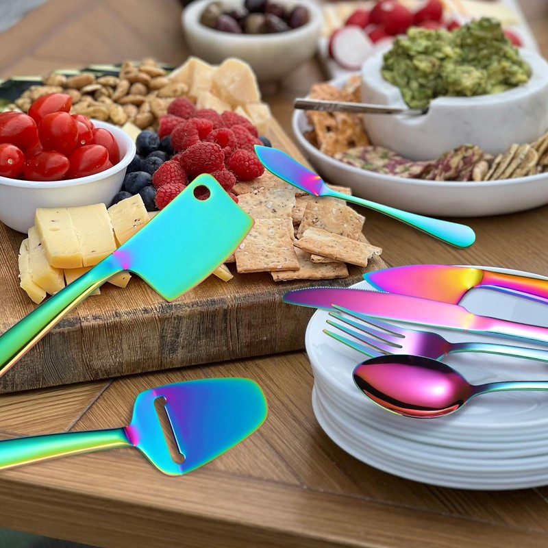A · HOUSEWARE Rainbow Cheese Knives Silverware Set 8 Pieces