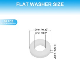 PATIKIL 10 Pcs PTFE Flat Washers 0.2" ID x 0.39" OD x 0.08" Thickness Sealing Spacer Flange Gasket for Machines Pipe Valves Oil Gas Industries, White (5x10x2mm)