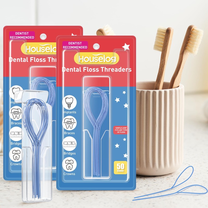 Houselog Dental Floss Threader, Deep Clean Floss for Braces, Bridges,