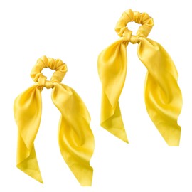 2Pcs Yellow Women Girl Bow Satin Ribbon Ponytail Scarf Hair Tie Rope Scrunchies Elastic Band Hair Scrunchies Bands Elastics and Ties Beauty and Personal Care Hair Care, Hair Accessories