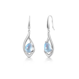 FH.bird 18K Gold Earrings, Women's Popular, Natural Rose Quartz, Hypoallergenic, 925 Silver, Hook Earrings, Swaying, Moonstone, Elegant, Gift for Girlfriend, Wife, Mother, Birthday Gift, 30s and 40s,
