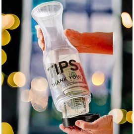 Tip Jar for bartenders and restaurants | Pack of 6 Clear SAN plastic Tips carafe/Jars for money | 10-inch large cool tips container for restaurants, bars, cafes, and pizzerias. GEEX DEPOT (6)