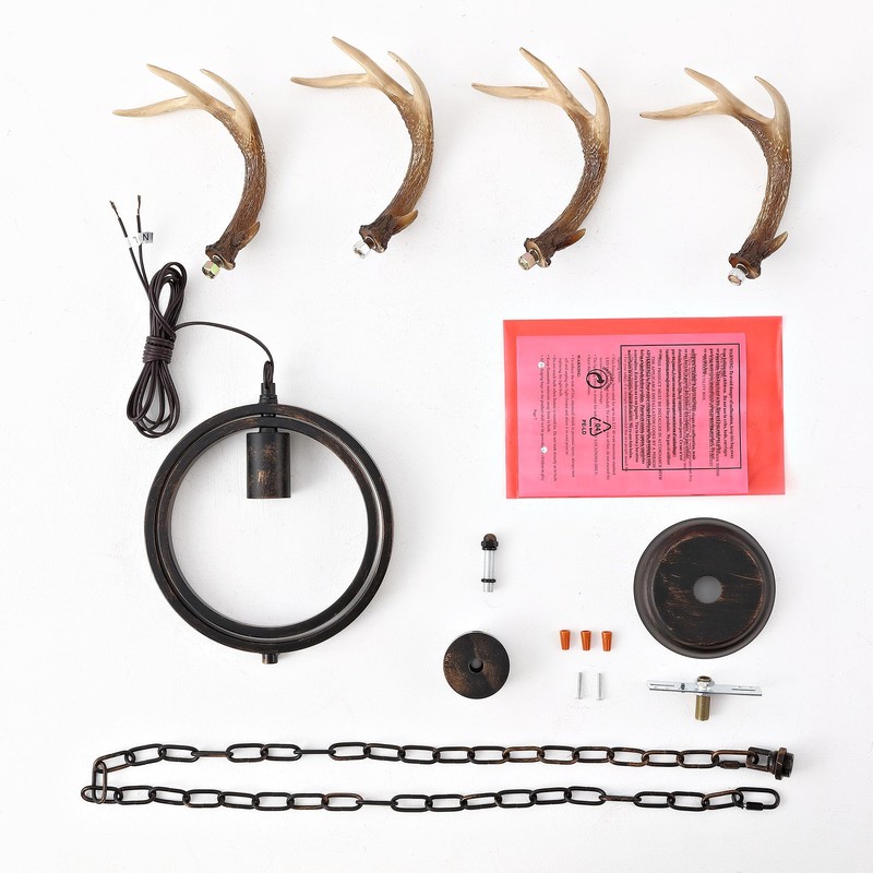 NEARLED Rustic Antler Pendant Light, Metal Globe with Resin Antlers,
