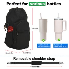 Wongeto Water Bottle Holder with Strap,25oz/40oz/64oz Water Bottle Carrier Sling Bag with Phone Pocket Crossbody Adjustable Shoulder with Hand Strap for Walking(Black)