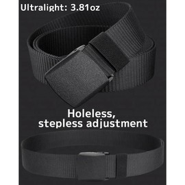 JIFANPAUL Men’s Tactical Nylon Belt Adjustable No-Metal Buckle, Quick Release, Airport Friendly for Work, Hiking & Outdoor Use (1, Black, Waist: 27"-42" (47" Length))