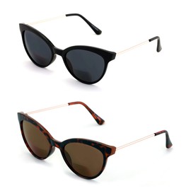 2 Pairs Women Bifocal Reading Sunglasses Outdoor Reader Glasses Cateye Vintage Black Tortoise (1 Black 1 Tortoise, 3.00)