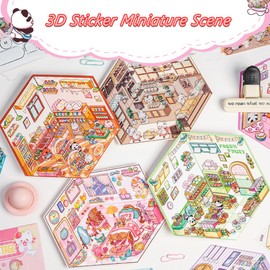 Pack of 8 3D Scene Stickers, Shopping Shop, House Stickers, 3D Miniature Landscape Stickers, Scene, DIY Scrapbooking Set for Children, Adults, Stress Relief