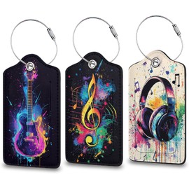 Etiquetas de equipaje de música para veliz, paquete de 3 etiquetas de equipaje con solapa de privacidad, etiqueta de identificación de nombre y lazo de metal para mujeres, hombres, adolescentes