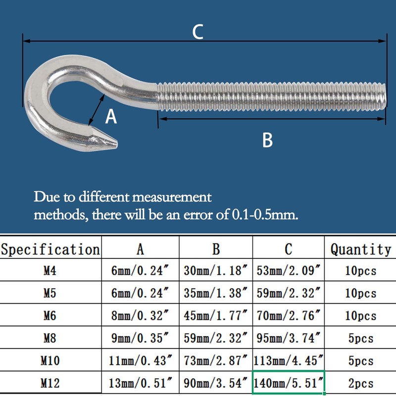 huruirui M4 10pcs Screw Hooks 304 Stainless Steel A2-70 Hook