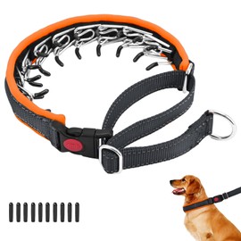 Martingale No Pull Dog Collar for Large Medium Small Dogs, Heavy Duty Nylon Reflective Adjustable Anti Pull Slip Collar with Buckle for Training Walking M Black Orange