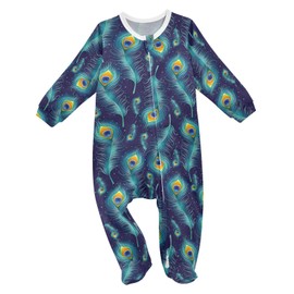 vvfelixl Baby Clothes Sleeper Peacock Feather Floating Baby bodysuits Play One-Piece Footies 2-Way Zip Closure For 12-18 Months