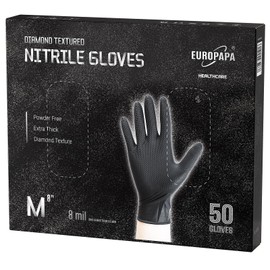 EUROPAPA® 50 x Extra Thick Nitrile Gloves, DiamantGrip Diamond Perfect Grip Disposable Gloves, Assembly Protection Gloves, Powder-Free, Latex-Free Work Gloves (8 mil, M, Black)