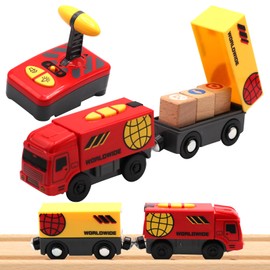 7JI Railway Train Electric RC Wooden Train Toy, Locomotive Compatible with Wooden Tracks Kids, Toy Train Train, Small Truck Toy for Children from 3 Years