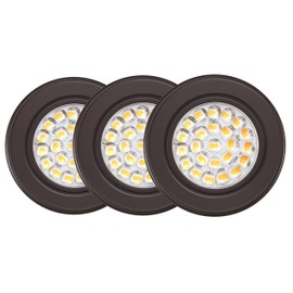 GetInLight Dimmable LED Puck Lights Kit with ETL Listed, Recessed or Surface Mount Design, Soft White 3000K, 12V, 2.5W, Bronze Finished, (Pack of 3), IN-0113-3-BZ