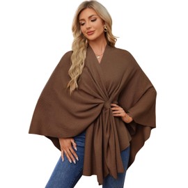 PULI Women's Elegant Shawl Wraps Soft Open Front Poncho Sweater for Spring Fall Winter caramel