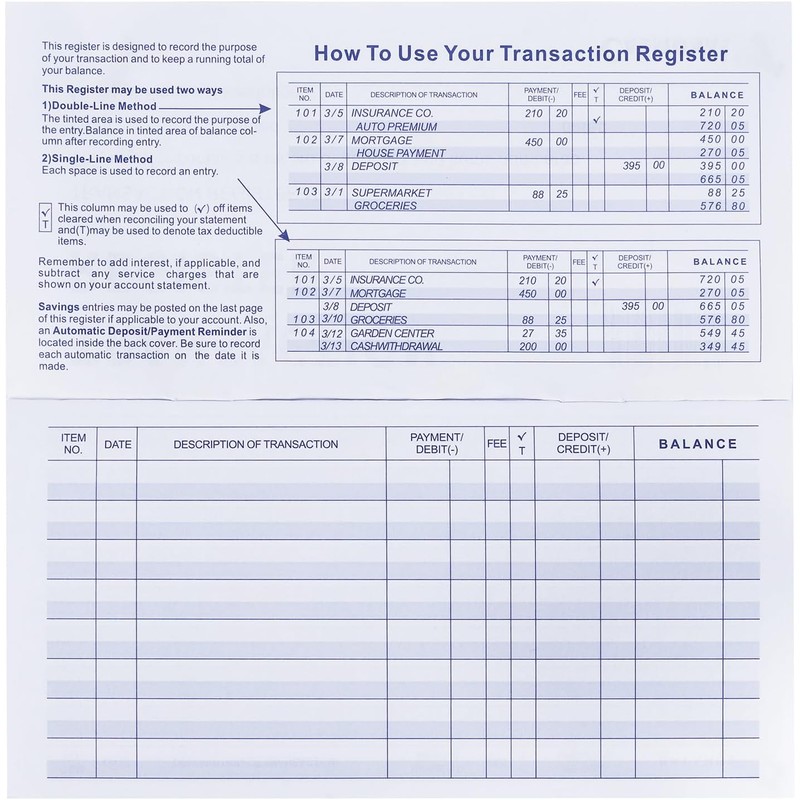20 Pack Checkbook Register, Check Registers for Personal, Blank Ledger