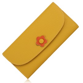 ArtsEye Genuine Leather Long Wallet Trifold Women's Large Capacity Wallet RFID Protection, 6772-yellow