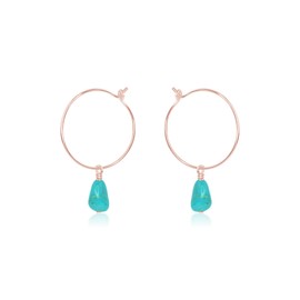 Turquoise Raw Nugget Hoop Earrings in 14k Rose Gold Fill