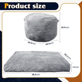 WLIVE Bean Bag Chair, Convertible Chair Folds from Bean Bag to Floor Mattress Bed, High-Rebound Memory Foam, Full Size, Grey