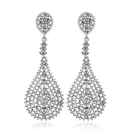 mecresh Luxury Tassel Crystal Teardrop Earrings Long Pageant Stud Chandelier Earrings for Prom Fashion Bikini Competition Jewelry, Zinc, Rhinestone