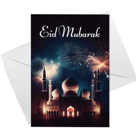 RED OCEAN Eid Mubarak Celelbration Card, Happy Eid Greetings Card with Envelope, Ramadan Mubarak Cards for Eid, Muslim Islamic Ramadan Card For Friends Family