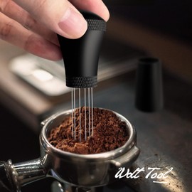 NOTSEK WDT Tool, WDT Tool Espresso with Stand, 7 Needles 0.3mm Espresso Distribution Tool for Barista, Stainless Steel Coffee Needle with Aluminum Alloy Stand (Black)