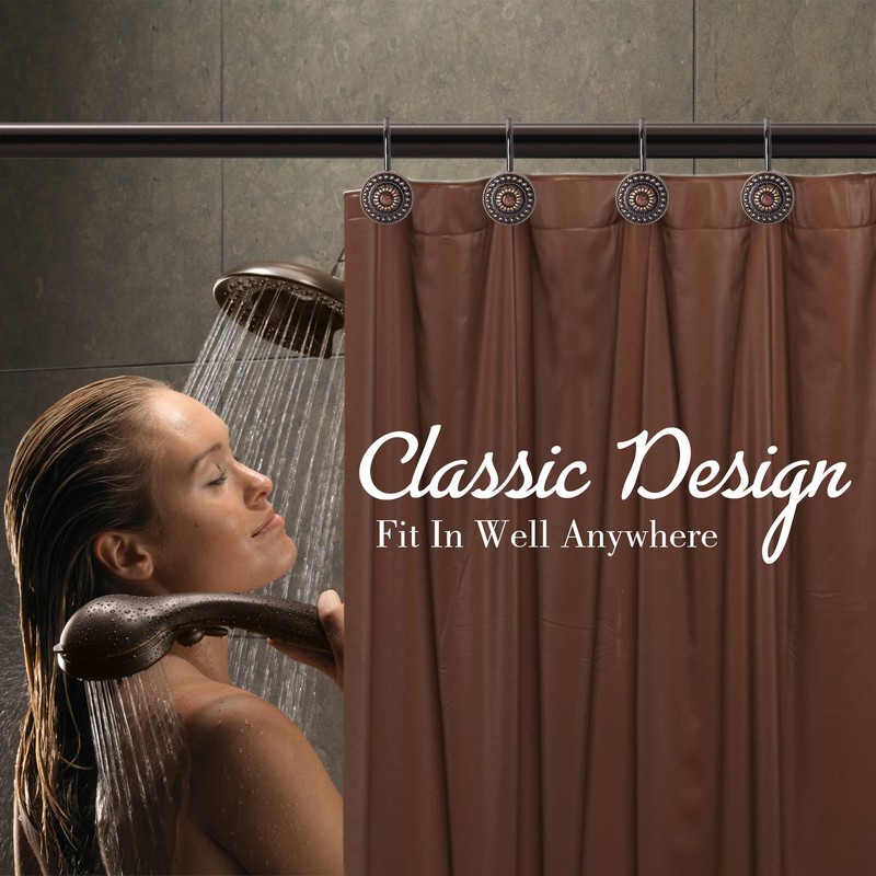Bronze Shower Curtain Hooks, Decorative Shower Curtain Rings for Bathroom,