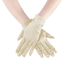 1 Pair of Short Satin Finger Gloves 1920s Opera Party Wedding Bridal Etiquette Gloves Sun Protection Gloves for Women Girls, Champagne, One Size