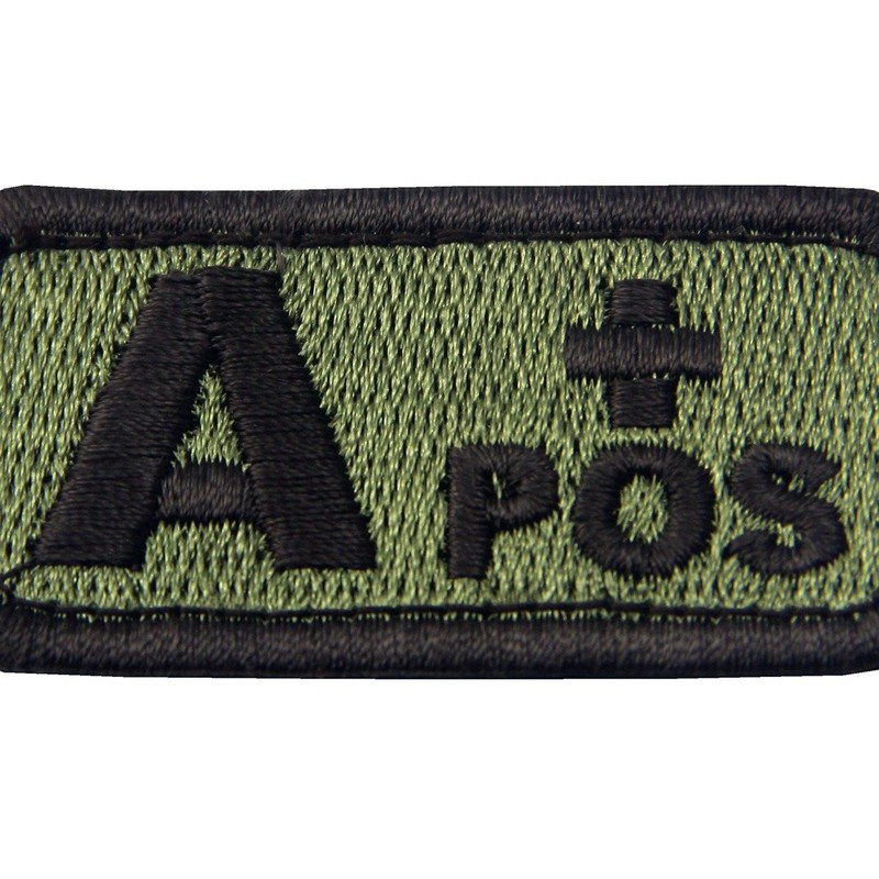 Type A + Tactical Blood Type Embroidered Velcro Patch Olive