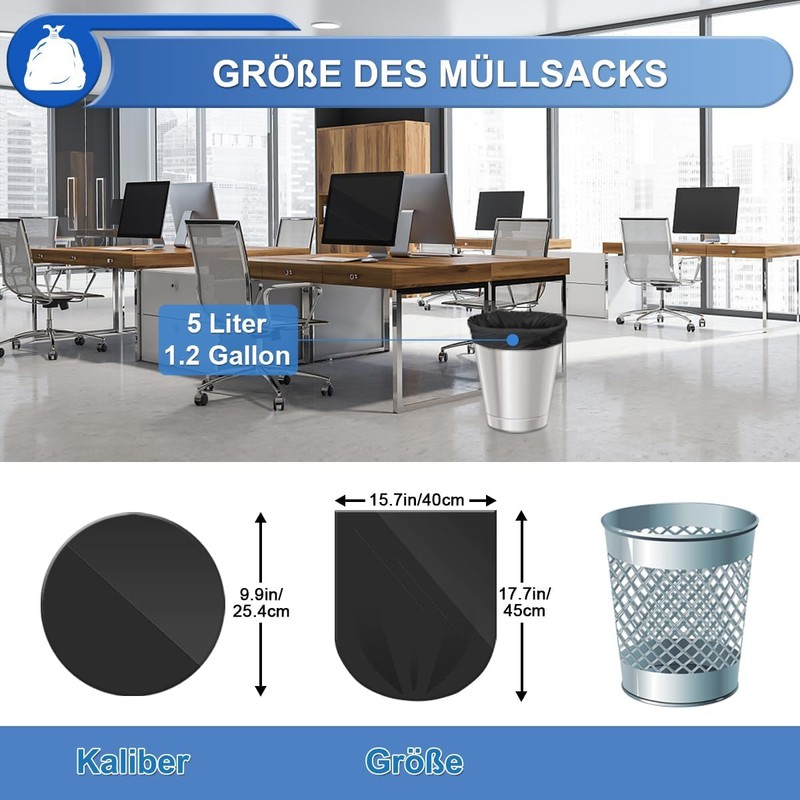 XUXRUS 5 L Bin Liners, Black, Small Bin Liners, Suitable