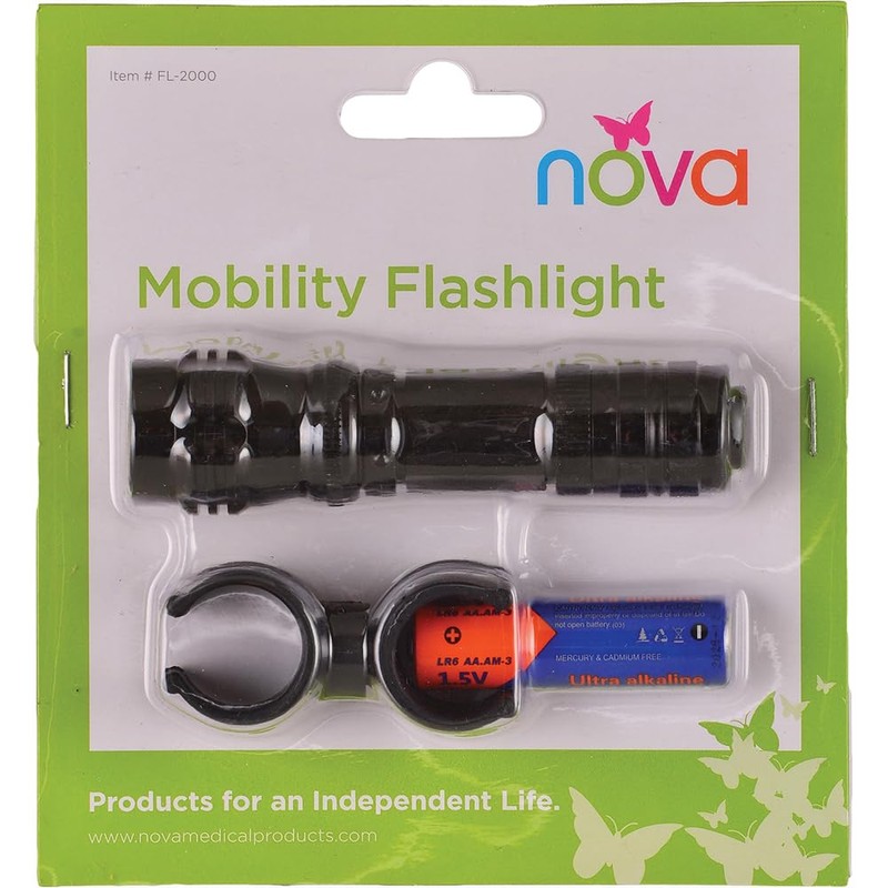 NOVA Universal Clip-On Flashlight for Canes, Walkers, Rollators, Strollers &