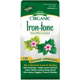 Espoma Organic Iron-Tone 3-0-3 Organic Fertilizer and Plant Food to Help Correct Iron Deficiency (Chlorosis). 5 lb. Bag. Turns Yellow to Green, Non Staining Iron